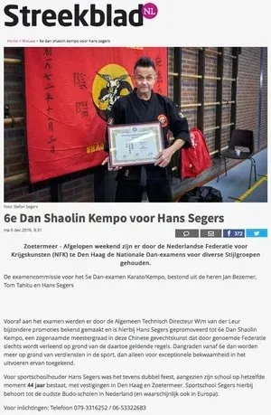 5 december 2016 — 6e Dan Shaolin Kempo voor Hans Segers