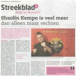 Streekblad, 23 november 2017 — Shaolin Kempo is veel meer dan alleen maar vechten