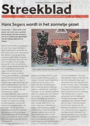 Streekblad, 17 november 2022 — Hans Segers wordt in het zonnetje gezet